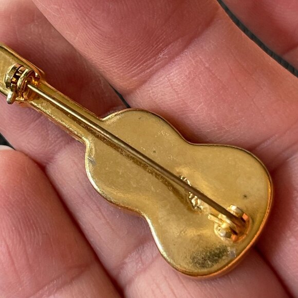 Vintage Italian Micro Mosaic Guitar Brooch Pin Gold Tone 1.75 in Signed Italy - Picture 2 of 8